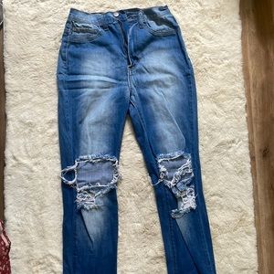 Blue ripped high rise denim jeans SIZE 9